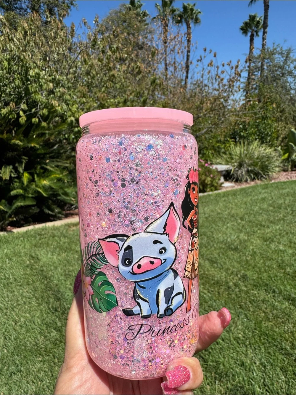 Moana Disney snow globe glass Tumble 16oz